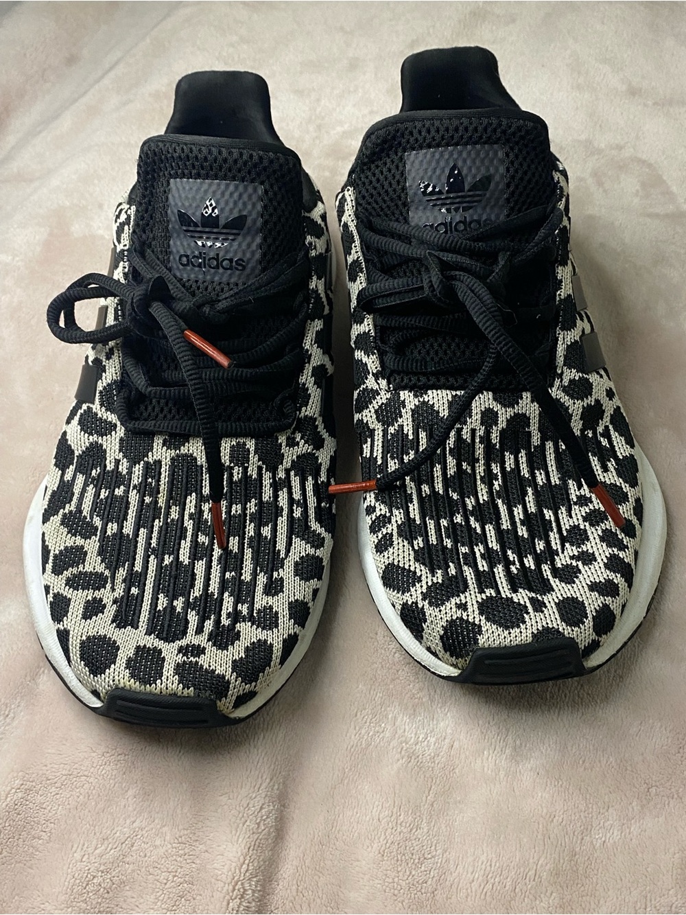Adidas Kids Black & White Leopard Knit Sneakers